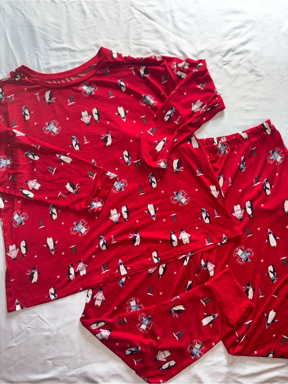 Kids Red Penguin Print Pajama Set